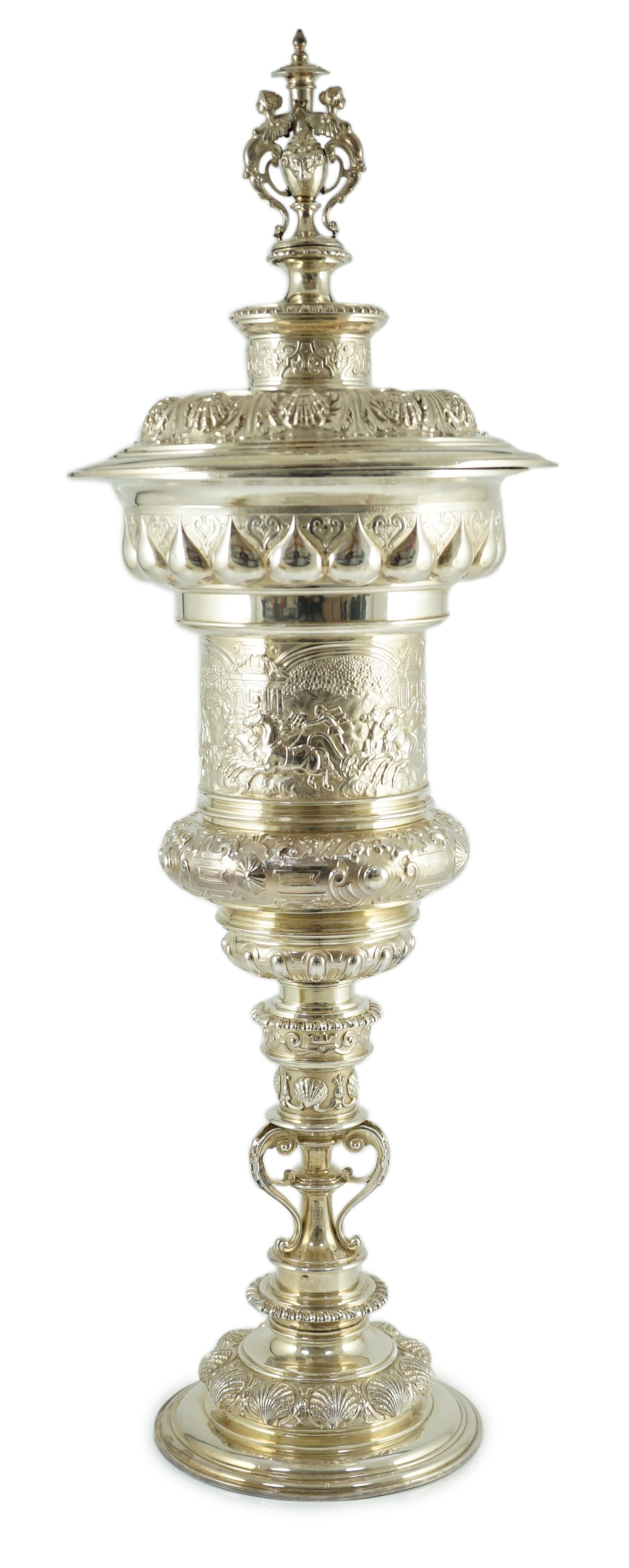 A good Edwardian silver tall chalice cup and cover, by Garrard & Co (Sebastian Garrard)